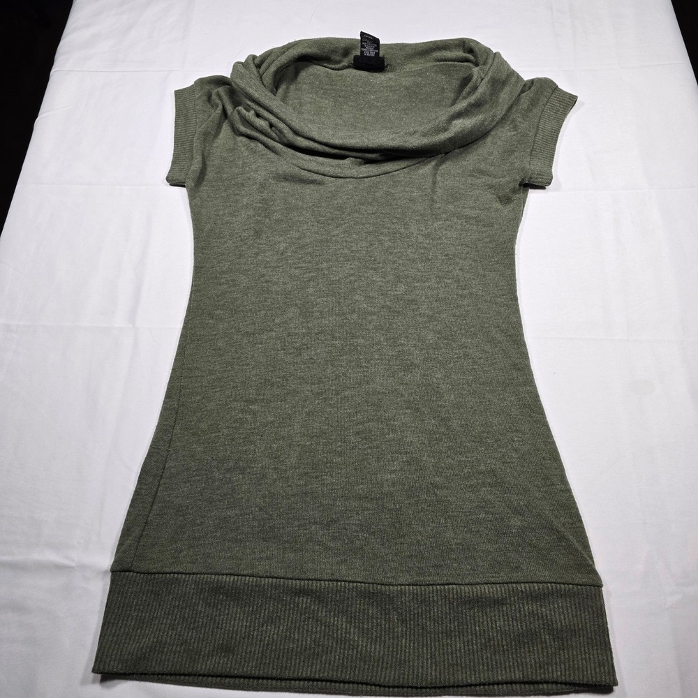 Rue21‎ Women's Short Sleeve Tunic Sweater Cowl Neck Olive Green Soft Girl Casual